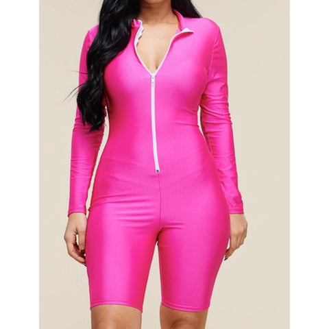“Oh Babe” Long Sleeve Jumpsuit shorts “Hot Pink”